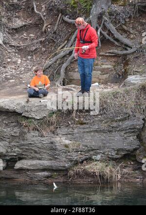 Pêche à la truite sur 'Fishing Creek', Benton, Pennsylvanie, États-Unis Banque D'Images