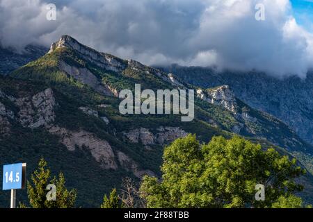 Vue sur le paysage au Paquier près d'Annecy en Haute-Savoie en Auvergne-Rhône-Alpes Banque D'Images