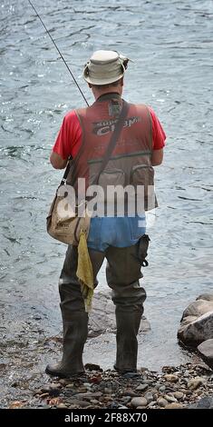 Pêche à la truite sur 'Fishing Creek', Benton, Pennsylvanie, États-Unis Banque D'Images