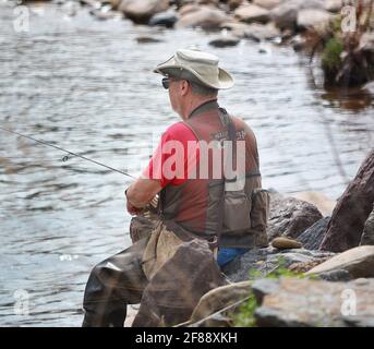 Pêche à la truite sur 'Fishing Creek', Benton, Pennsylvanie, États-Unis Banque D'Images