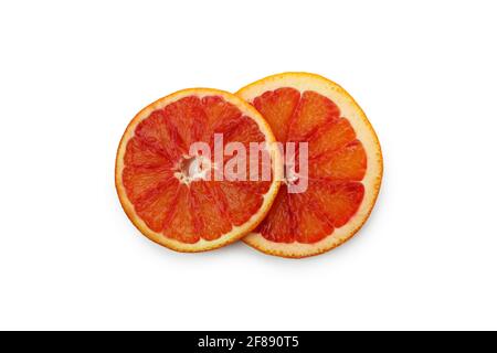 Tranches d'orange rouge isolées sur fond blanc Banque D'Images