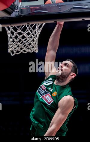 SAINT-PÉTERSBOURG, PAYS-BAS - AVRIL 12 : Ioannis Papapetrou de BC Panathinaikos lors du match Euroligue entre BC Zenit et BC Panatinaïkos à OL Banque D'Images