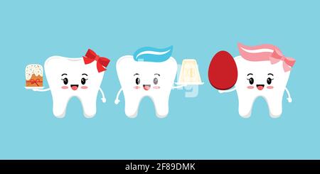 Ensemble orthodoxe Pâques dents mignonnes icône dentaire. Illustration de Vecteur