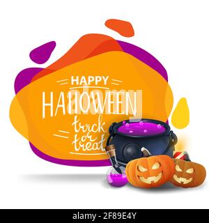 Joyeux Halloween, trick or Treat, carte postale créative avec formes liquides dynamiques Banque D'Images