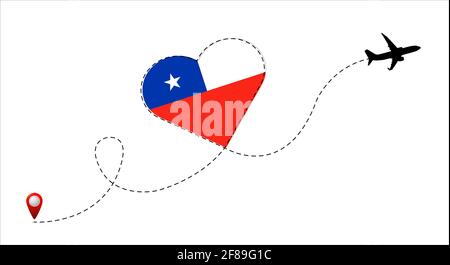 Vol en avion avec le drapeau du Chili. Illustration de Vecteur