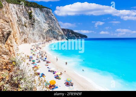 Lefkada, Grèce. Porto Katsiki à Lefkada, îles Ioniennes. Banque D'Images