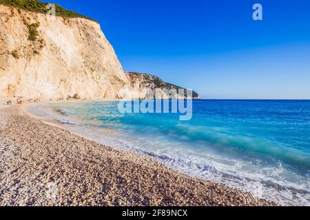 Lefkada, Grèce. Porto Katsiki à Lefkada, îles Ioniennes. Banque D'Images