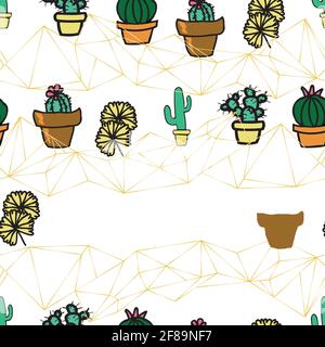 Plante de cactus de fond vectoriel en pot, succèdent sans couture. Arrière-plan sans couture Illustration de Vecteur