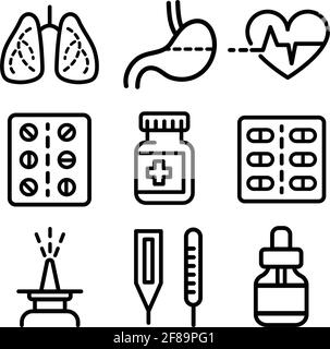 Ensemble d'icônes Web de contour simple. Symboles de médecine et de santé Illustration de Vecteur