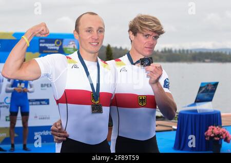 Jonathan Rommelmann, Jason Osborne (GER), médaille d'argent, Sculs doubles légers pour hommes pendant l'Europe de l'aviron Champi - photo .LiveMedia/Danilo Vigo Banque D'Images