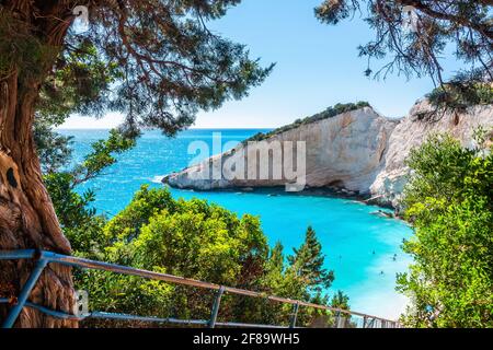 Lefkada, Grèce. Plage de Porto Katsiki, îles Ioniennes. Banque D'Images