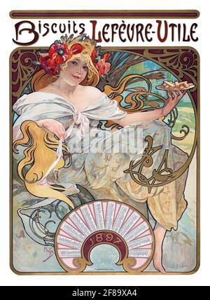 Biscuits Lefèvre-Utile – Art Nouveau par Alphonse Mucha, 1896 Banque D'Images