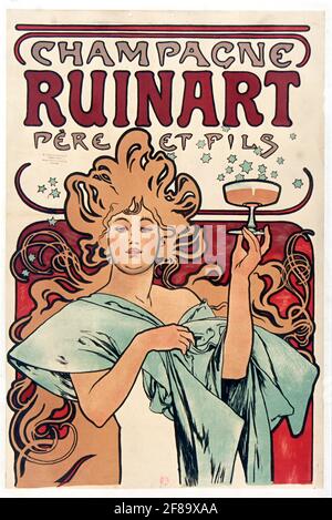Poster Champagne Ruinart – Art Nouveau par Alphonse Mucha Banque D'Images