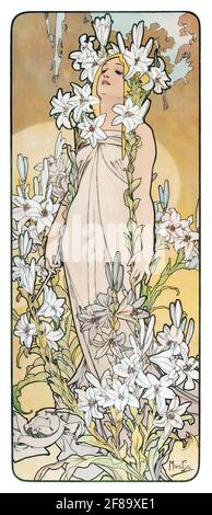 Les fleurs Rennert 1898 – Art Nouveau par Alphonse Mucha Banque D'Images