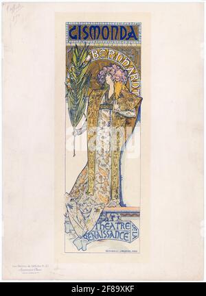 Affiche pour Gismonda de Victorien Sardou avec Sarah Bernhardt – Art Nouveau d'Alphonse Mucha. 1894. Banque D'Images