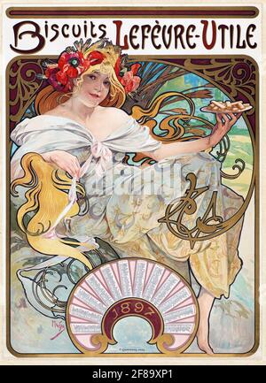 Biscuits Lefèvre-Utile – Art Nouveau par Alphonse Mucha, 1896 Banque D'Images