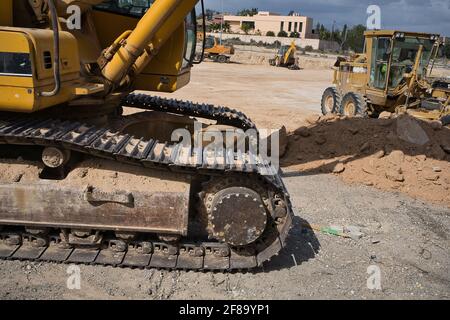 détails des machines d'excavation dans une construction d'urbanisation. bulldozer Banque D'Images