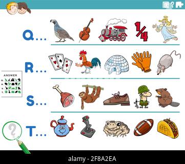 Illustration de dessin animé de la recherche d'images commençant par la lettre recommandée éducation feuille de travail pour les enfants d'âge préscolaire ou primaire avec com Illustration de Vecteur