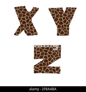 Rendu 3D de l'alphabet de fourrure de girafe - lettres X-Z. Banque D'Images