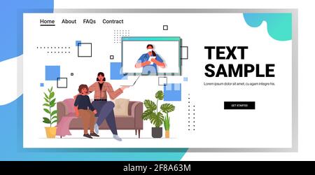 mère et fils discutant avec une femme médecin pendant un appel vidéo consultation médicale en ligne quarantaine du coronavirus Illustration de Vecteur