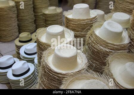 Piles de paille Woven Panama à Cuenca, Equateur, Amérique du Sud Banque D'Images