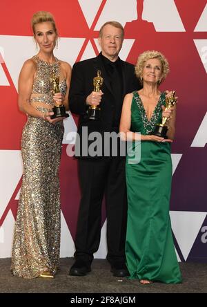 Le gagnant maquillage et coiffage Greg Cannom, Kate Biscoe, Patricia Dehaney dans la salle de presse lors de la 91e cérémonie annuelle des Oscars, tenue au Dolby Theatre à Hollywood, Californie, le dimanche 24 février 2019 photo par Jennifer Graylock-Graylock.com 917-519-7666 Banque D'Images