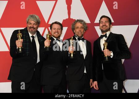 Gagnant effets visuels Premier homme Paul Lambert Ian Hunter Tristan Myles JD Schwalm dans la salle de presse lors de la 91e cérémonie annuelle des Oscars, tenue au Dolby Theatre à Hollywood, Californie, le dimanche 24 février 2019 photo par Jennifer Graylock-Graylock.com 917-519-7666 Banque D'Images