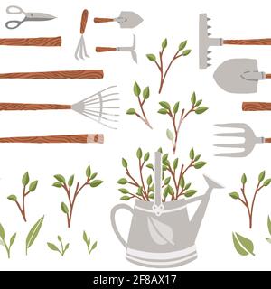 Collection sans couture de motifs d'articles pour le jardinage divers outils de jardinage illustration vectorielle sur fond blanc Illustration de Vecteur