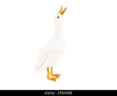 Mignon canard blanc volant oie dessin animé animal dessin illustration vectorielle sur fond blanc Illustration de Vecteur