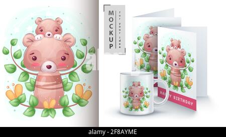 Affiche et marchandisage de l'ours familial. Illustration de Vecteur