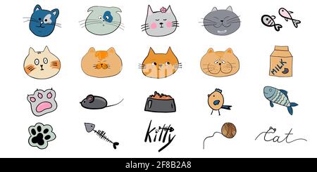 Ensemble de chats et divers articles connexes de chat Illustration de Vecteur