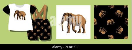 TENDANCE ETHNIQUE. PEINTURE DE STYLE AFRICAIN. MODÈLE AFRICAIN SANS COUTURE. MOTIF TRADITIONNEL. Animaux de savane. Éléphant. Illustration vectorielle. Mode. Illustration de Vecteur