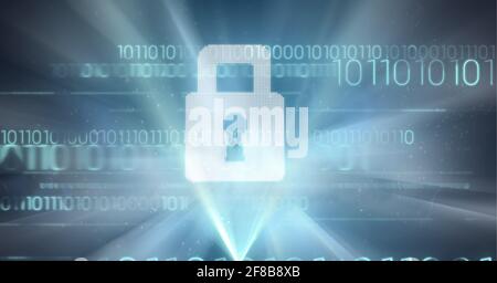 Composition du cadenas de sécurité en ligne et du code binaire Banque D'Images