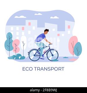 Les jeunes hommes et conduire à vélo, le transport écologique de la ville dans le parc public. Transport électrique personnel, vélo vert. Véhicule écologique, concept de vie urbaine Illustration de Vecteur