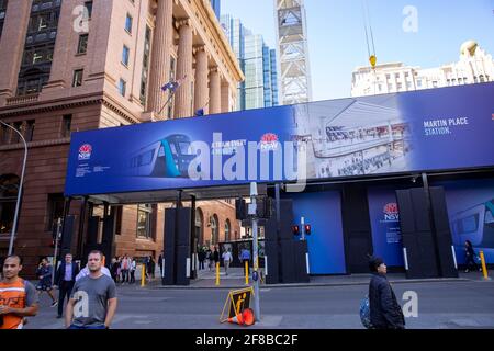 Projet de construction du métro de Sydney et construction de la station de métro MartinPlace, Sydney Centre-ville, Nouvelle-Galles du Sud, Australie Banque D'Images