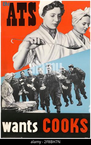 The ATS veut Cooks, affiche de recrutement des femmes de la Seconde Guerre mondiale britannique, 1942-1945 Banque D'Images