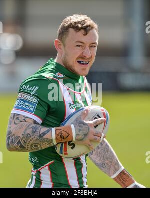 Vente, Angleterre - 11 avril 2021 - Josh Charnley (5) de Warrington Wolves pendant la coupe de défi de rugby Betfred Round 3 Swinton Lions vs Warrington Wolves au stade Heywood Road, sale, UK Dean Williams/Alay Live News Banque D'Images