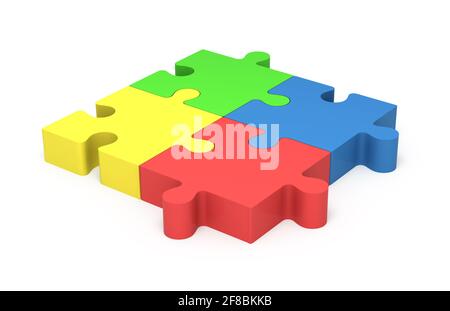 Pièces de puzzle 3D colorées isolées sur fond blanc. Unité de concept et égalité. Banque D'Images