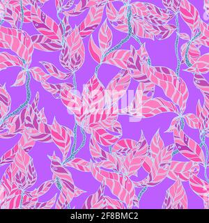 branches avec motif sans couture vectoriel de feuilles à rayures. Une haie de brindilles sur un fond coloré Banque D'Images