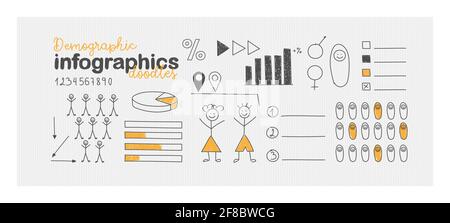 Griffonnages pour les infographies démographiques. Pour les statistiques, les affaires et les présentations Illustration de Vecteur