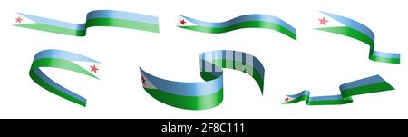 Ensemble de rubans de vacances. Drapeau de Djibouti agitant dans le vent. Séparation en couches inférieure et supérieure. Elément de conception. Vecteur sur fond blanc Illustration de Vecteur