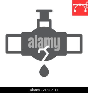 Icône de glyphe de tuyau d'huile en rafale, fuite d'eau et industrie pétrolière, icône de vecteur de tuyau en rafale, graphiques vectoriels, signe plein de trait modifiable, eps 10. Illustration de Vecteur