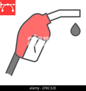 Icône de ligne de couleur de gicleur de pompe à essence, station diesel et de gaz, icône de vecteur de gicleur de pompe à carburant, graphiques vectoriels, signe de contour rempli de trait modifiable, eps Illustration de Vecteur