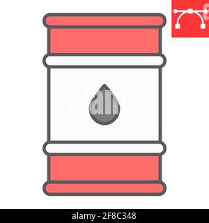 Icône de ligne de couleur de baril d'huile, industrie et carburant, icône de vecteur de conteneur de bidon d'huile, graphiques vectoriels, signe de contour rempli de trait modifiable, eps 10. Illustration de Vecteur