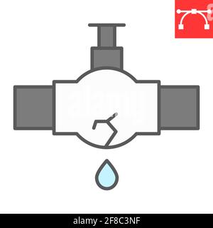 Icône de ligne de couleur de tuyau d'huile en rafale, fuite d'eau et industrie pétrolière, icône de vecteur de tuyau en rafale, graphiques vectoriels, signe de contour rempli de trait modifiable, eps 10. Illustration de Vecteur