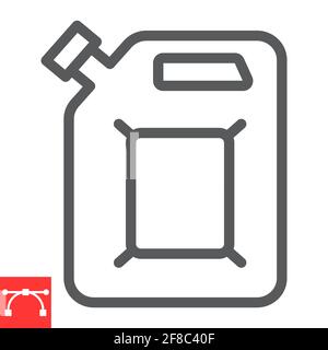 Icône de ligne jerrycan, bidon de carburant et de gaz, icône de vecteur de cartouche d'essence, graphiques vectoriels, signe de contour de trait modifiable, eps 10. Illustration de Vecteur