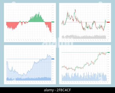 Bourse investissement trading analyse technique chandelier, barre, ligne et zone jeu de graphiques.Tendance de l'échange graphique de bougie d'affaires.Illustration du vecteur du concept de l'indice d'investissement financier Trader Illustration de Vecteur