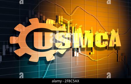 Chandelier Forex tendance. USMCA - États-Unis Mexique Canada accord. concept. Graphique des marchés financiers. Le rendu 3D Banque D'Images