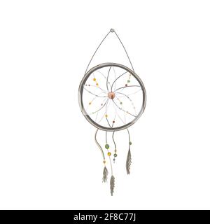 Silhouette de Dreamcatcher avec plumes et perles Illustration de Vecteur