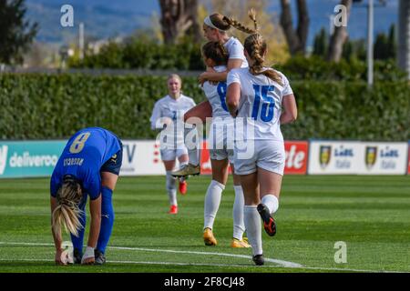 Florence, Italie. 13 avril 2021. Centre technique de Coverciano, Florence, Italie, 13 avril 2021, exultation des joueurs de l'équipe d'Islande pendant le match amical femmes&#39;s - Italie contre Islande, équipe italienne de football - photo Fabio Fagiolini / LM crédit: Live Media Publishing Group/Alay Live News Banque D'Images